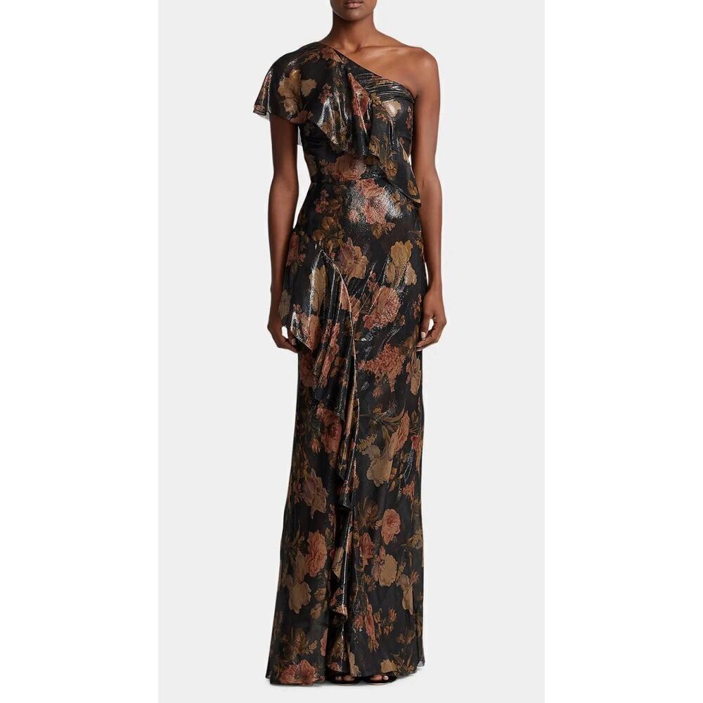 Ralph Lauren Collection Evening Gown Chiffon Floral Silk Maxi Dress Ruffle 0 $4K - Picture 2 of 11
